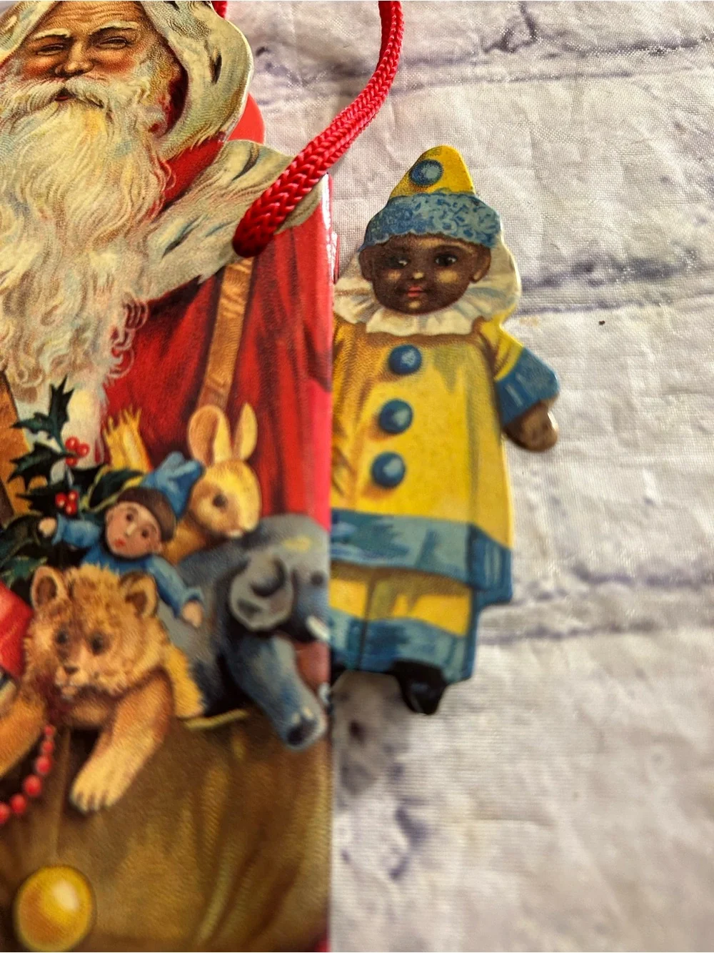 VTG GIFTED LINE PAPER MARIONETTE SANTA TOYS FIGURES (1996) 3D CHRISTMAS BAG